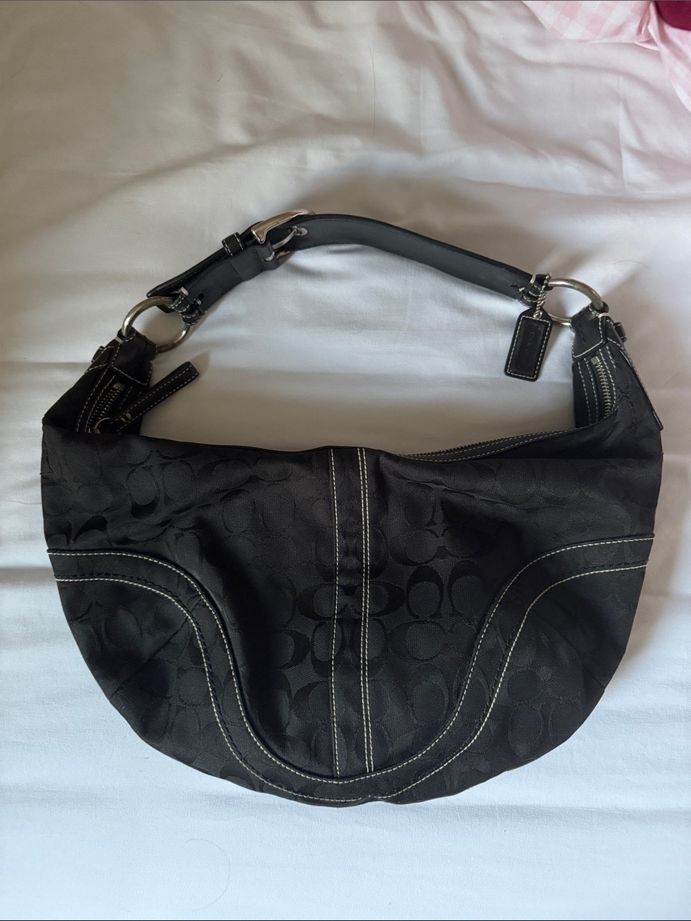 Coach Black Signature Jacquard Hobo with Silver Hardware